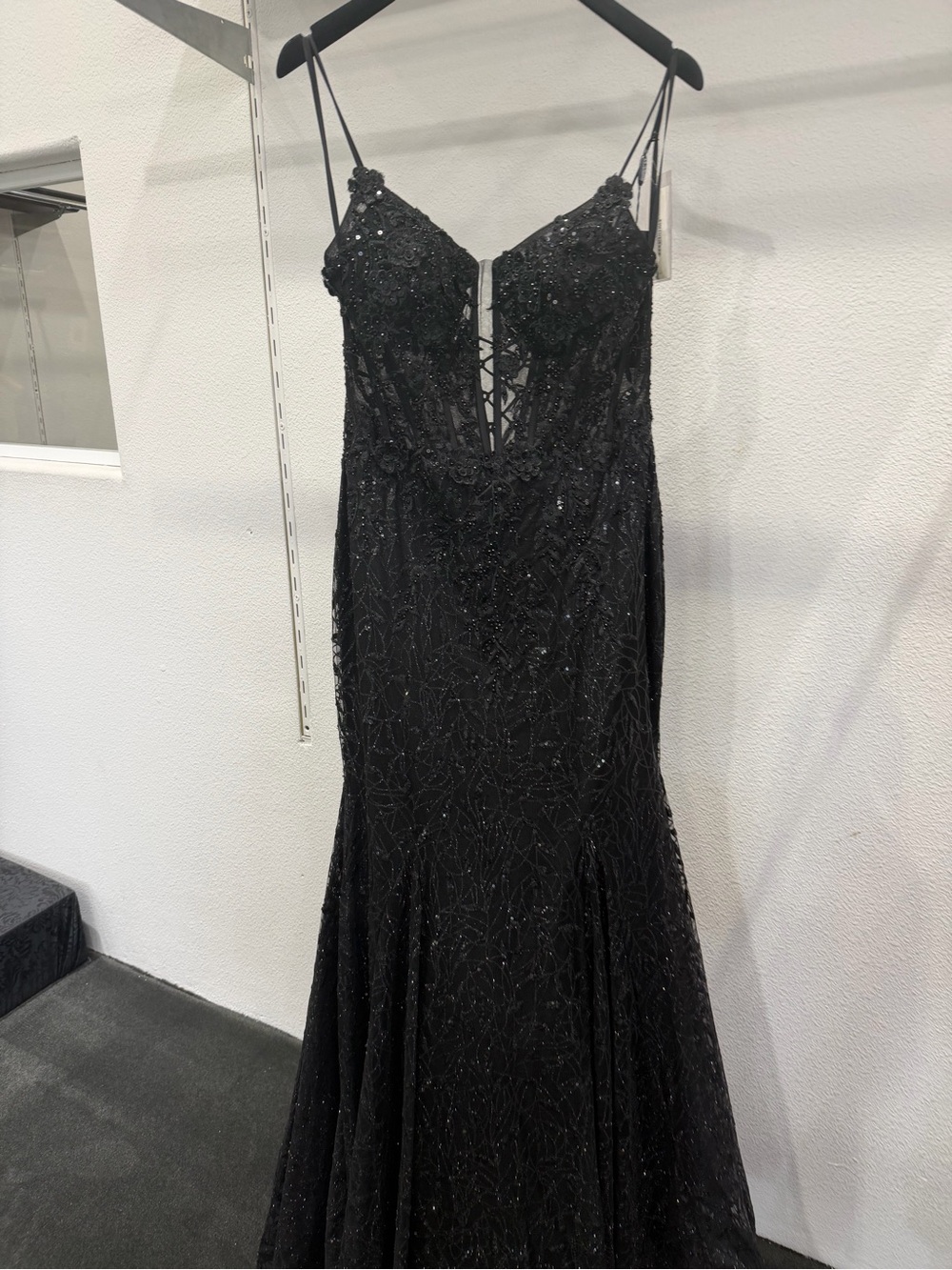 Clarisse Black Beaded Lace-Up Spaghetti-Strap Prom Dress 811178 Clarisse